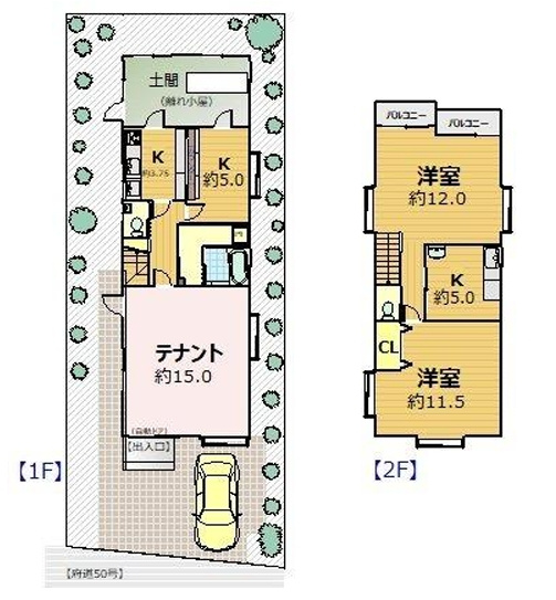 嵯峨二尊院門前往生院町　店舗付住宅の間取り
