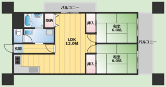 【間取り】 | ローズコーポ千里　C棟