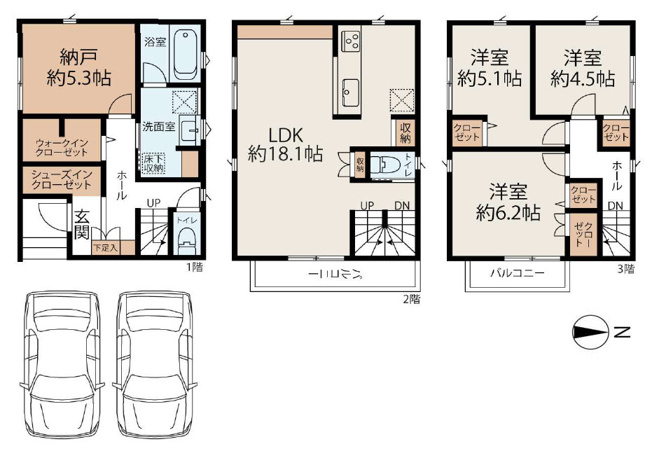 【間取り】 | 東住吉区東田辺2丁目 | 【全洋室4LDK＋駐車2台】LDKゆったり約18帖♪1Fファミリークローゼット・シューズインクロークあります♪
