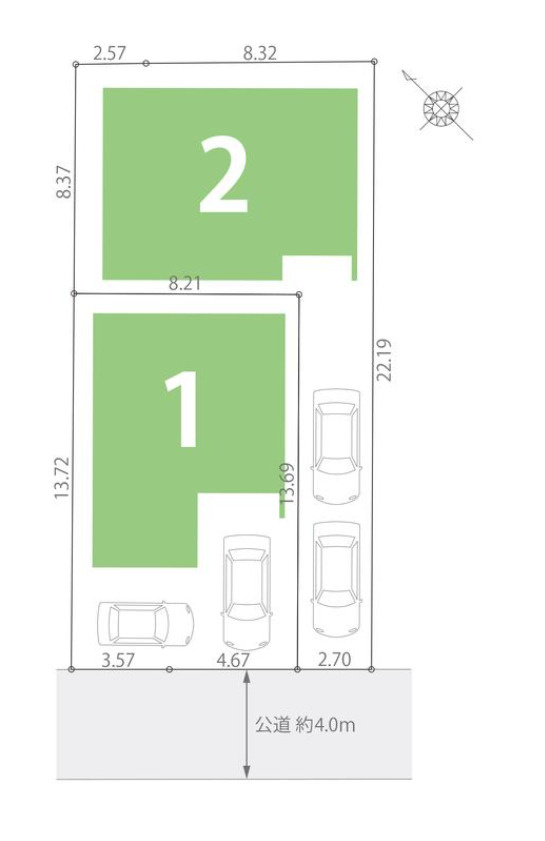 横浜市港北区篠原台町 新築戸建て【仲介手数料無料】カースペース2台の区画図