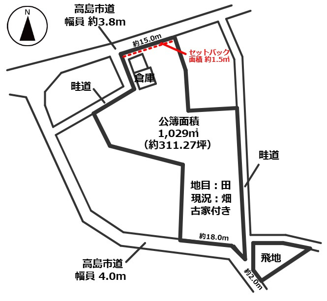 高島市今津町浜分311坪小屋付き農地の土地図
