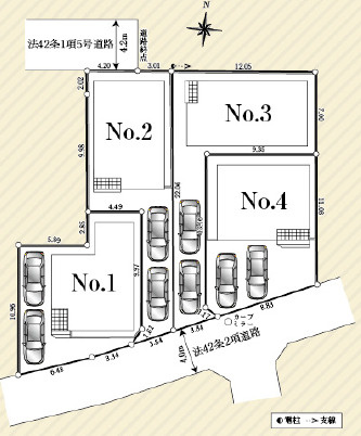 CRADLE GARDEN 川越市寺尾第18　全4棟の区画図|カースペース2台分