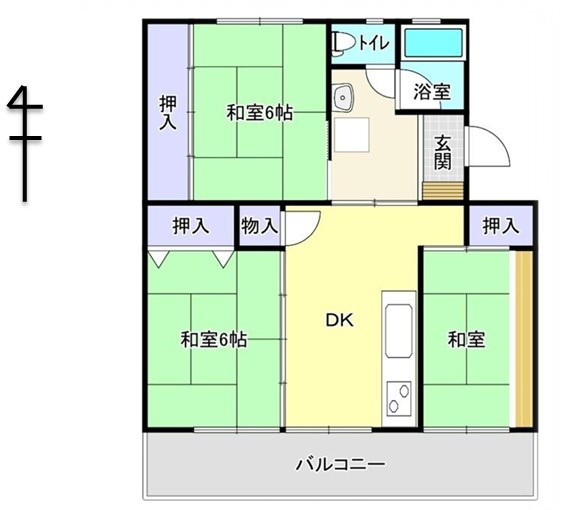 【間取り】 | 前野台住宅第４号棟 | 南向きのお部屋なので、陽当り・通風良好です！