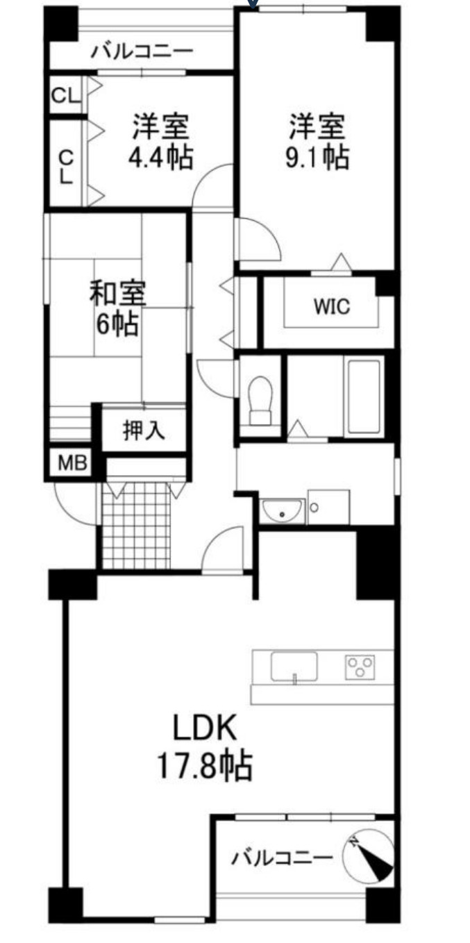 大阪府貝塚市　区分オーナーチェンンジ物件「リフォーム済」「現況利回り11.20％」「法人契約中」の間取り