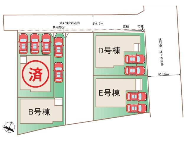 小中学校徒歩10分以内/B号棟/イオン7分/2階建/4LDK/カースペース2台/バルコニー2の区画図