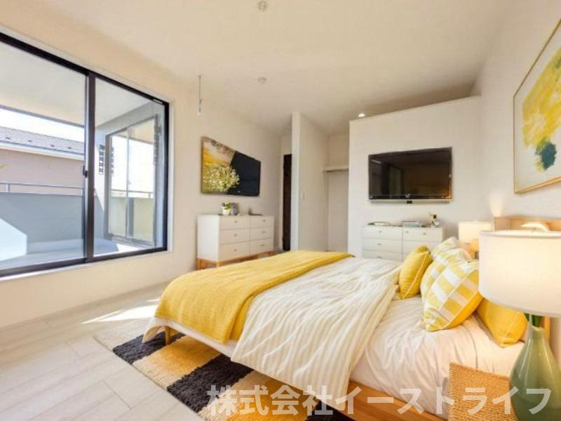 【新築戸建】　いわき市泉玉露1丁目1期　全3棟の寝室|3号棟の寝室に家具を配置したイメージ画像です　※本画像はCGで作成しており、実際に現地に 家具は置かれておりません。また、価格に 家具は含まれておりません。