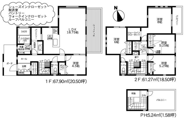 海徒歩５分！　敷地77坪超　陽当たり良好　新築戸建の間取り|導線を考えられた間取り