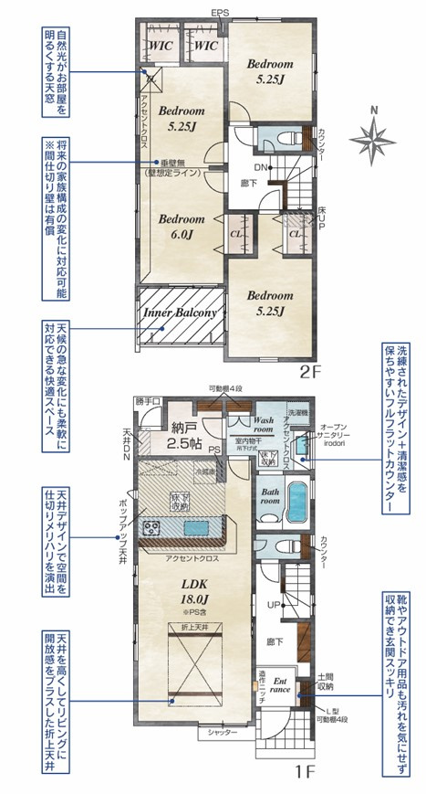 ブルーミングガーデン住吉町　2号棟の間取り|２号棟　建物面積：103.91㎡（31.42坪）３（４）LDK+納戸
