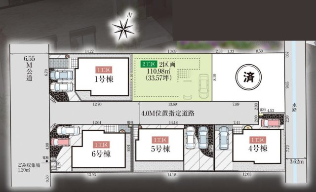 松戸市新作新築戸建【上本郷小学校：9分】の区画図|1棟成約済み・4棟販売中！