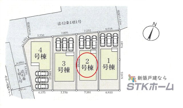 仲介手数料無料　蓮田市西新宿4丁目67　新築戸建　全４棟の区画図