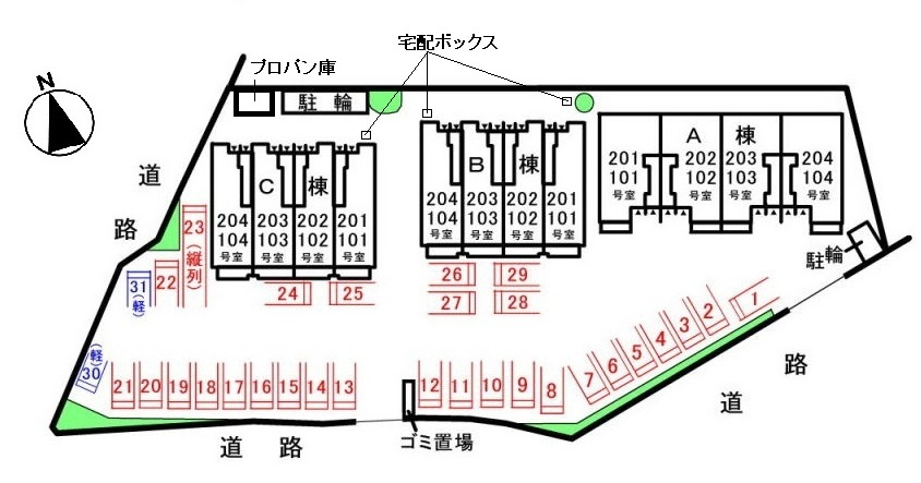 松岡ハイツⅡ　Ｂの区画図|駐車場
