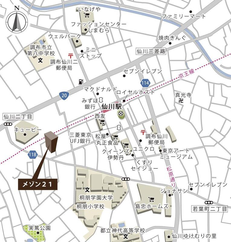 調布市仙川町１丁目の賃貸マンションの地図