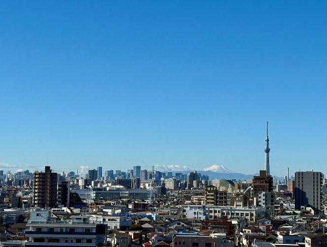 ナイスアーバン東小岩の展望|ナイスアーバン東小岩：南東向き角部屋につき陽当り・眺望・通風良好！