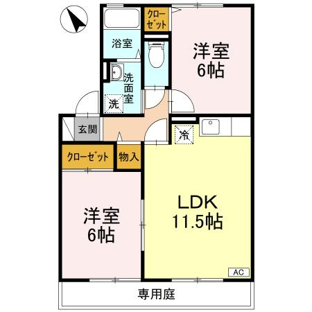 【間取り】 | ファミール山岡　C棟 | 2LDKのお部屋です