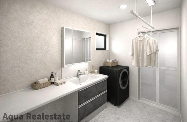 高松市飯田町の新築一戸建の洗面所|スペースが確保できる洗面所です