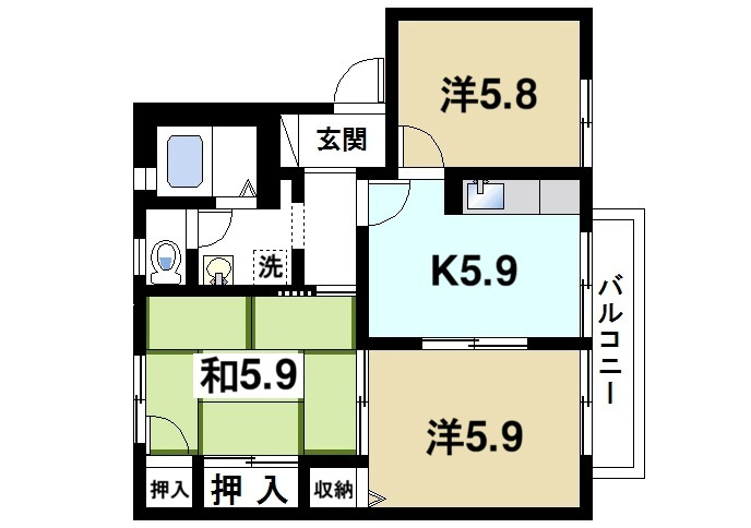 フローレ木津Ａの間取り|3Kの間取りです