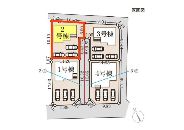 新築　高崎市金古町第５　Livele Garden.S　2号棟の区画図|1号棟　区画図　南西側接道幅員約5.5ｍ

