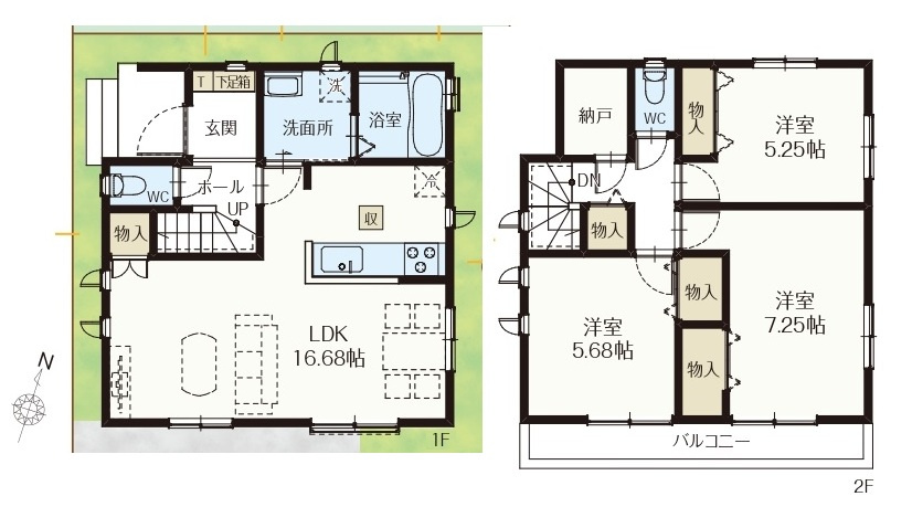 柏市つくしが丘２丁目新築戸建の間取り|南向き・3LDK