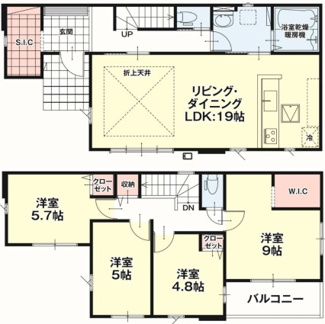 【間取り】 | LIGARE小山市城北15期　 | ◆全室南向きで室内全体が明るい４LDK◆横長リビングは窓が多くご家族の団らんを明るい陽射しが照らします◆