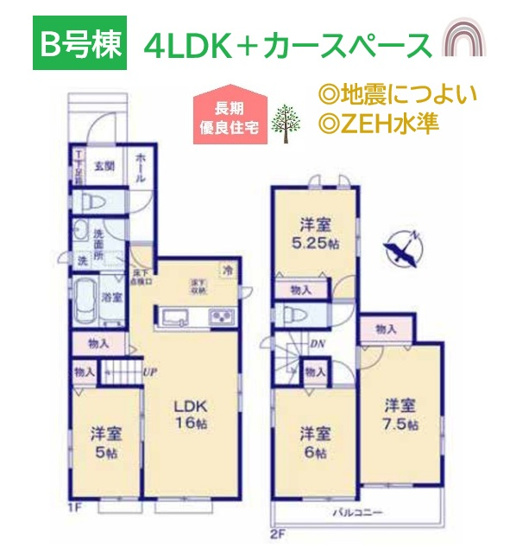 【間取り】 | ファミリーにも十分な広さの全室フローリング４LDKプラン◎　
内外装ぴかぴかの新築戸建てから、今まで以上に明るい生活をスタートいたしませんか。