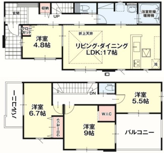 【間取り】 | LIGARE小山市城北15期　 | ◆全室南向きで室内全体が明るい４LDK◆横長リビングは窓が多くご家族の団らんを明るい陽射しが照らします◆