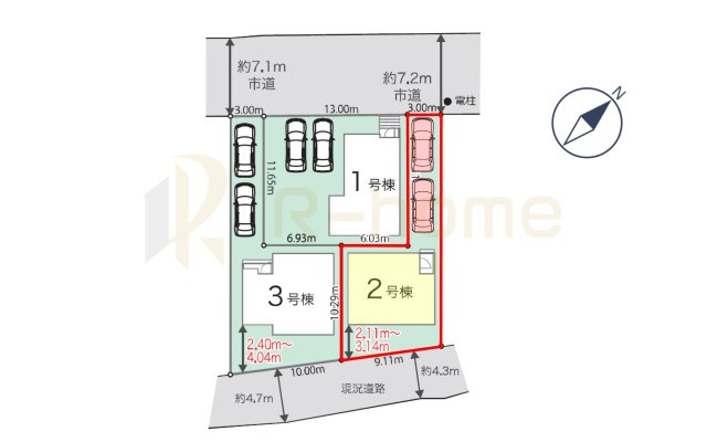 龍ケ崎市姫宮町第1期　新築子戸建て　2号棟の区画図|大きなお買い物だからこそ、メリット・デメリットを伝えさせて頂きます。
R-homeにお任せください♪