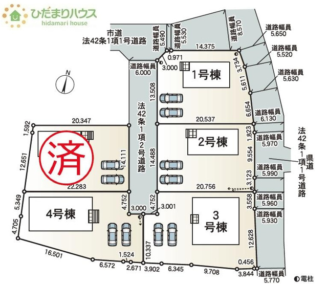 【区画図】 | つくば市若森第1　新築戸建　1号棟 | 敷地広々90坪以上！！広ーいお庭で家庭菜園なども実現できちゃいますね(*^^)v
（1号棟）