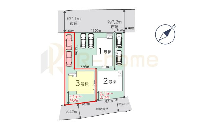 龍ケ崎市姫宮町第1期　新築子戸建て　3号棟の区画図|大きなお買い物だからこそ、メリット・デメリットを伝えさせて頂きます。
R-homeにお任せください♪