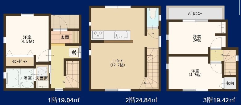 江戸川区松本１丁目　新築戸建ての間取り