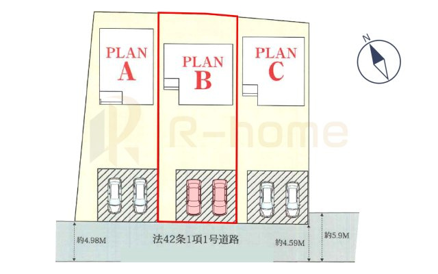 土浦市神立町　新築戸建て　B号棟の区画図|大きなお買い物だからこそ、メリット・デメリットを伝えさせて頂きます。
R-homeにお任せください♪