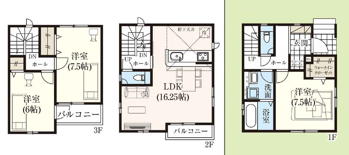 松戸市栄町２丁目新築戸建（栄町17期）の間取り|南向き・3LDK