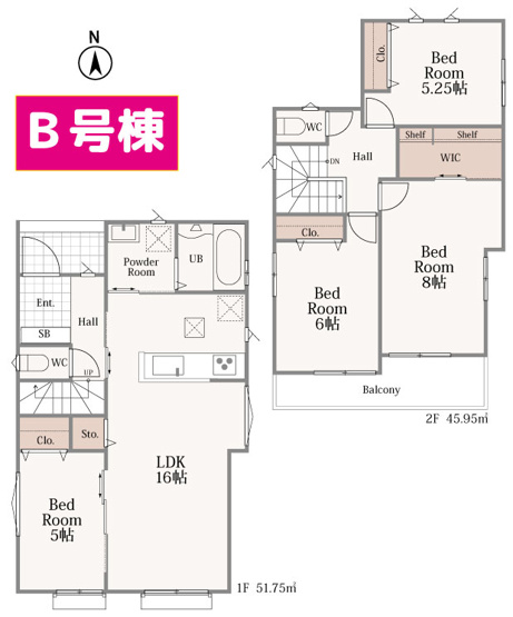 【間取り】 | 清水町長沢618番 新築建売分譲住宅 建物＋土地 TW06075 | 清水町長沢　B号棟間取り図