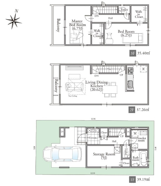 板橋区栄町　生活快適エリア　新築分譲住宅全2棟の間取り|2号棟　3LDK+S+SIC+WIC+車庫　敷地面積 67.05ｍ2　建物面積 113.71ｍ2(車庫部分 8.76ｍ2含む)