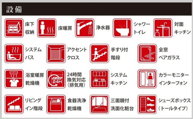 松戸市胡録台新築戸建【松ケ丘小学校:3分】の構造・工法・仕様|設備一覧