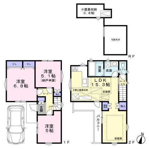 【間取り】 | 練馬区田柄２丁目　新築戸建て | 地下鉄赤塚駅から徒歩7分、充実の2LDK+1Sの間取りです！