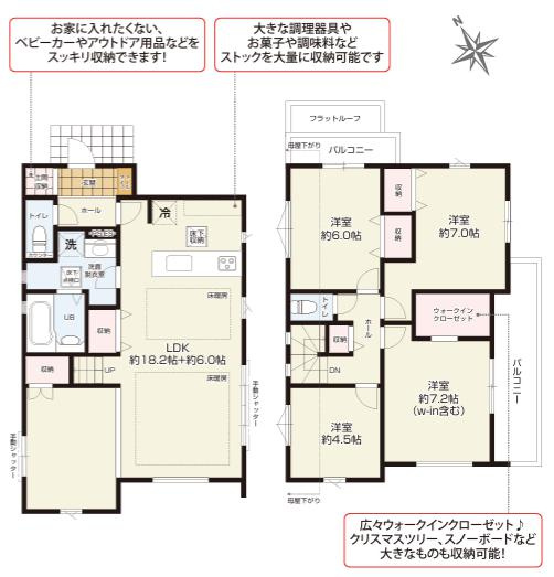 八王子市　七国　新築一戸建て　３期の間取り|～南東向き4LDK　開放感のあるワンフロアリビングの間取り　間仕切りで5LDKも対応可能～