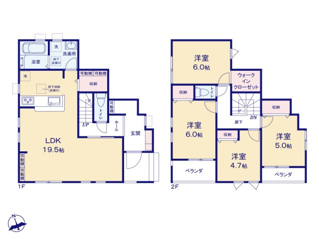 富士見市渡戸２丁目の新築一戸建の間取り|広いシューズインクロークやパントリー、ウォークインクローゼットなど収納が充実した間取り！
水回りが集中していて家事動線も楽々♪