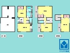 西宮市一ケ谷町の間取り|4DK、土地面積56.39平米、建物面積103.54平米、木・鉄筋コンクリート造スレート葺地下1階付き3階建。2025年5月リフォーム済の大変綺麗な住宅です。