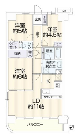 【間取り】 | モア・ステージ相模原・富士見 | 3LDKは、リビングダイニングキッチンと3つの居室がある間取り。ファミリー層に非常に人気の高い間取りで、広々としたリビングで家族団らんを楽しみ、個室でプライベートな時間も確保できるのが大きな魅力です。