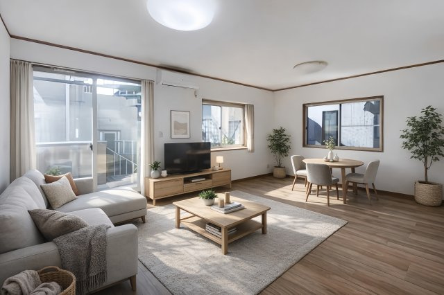 品川区荏原6丁目　中古戸建の居間・リビング|家具は全てCGです。

現地ご見学希望・資料請求などお気軽にお問い合わせ下さい！
03-5990-5201