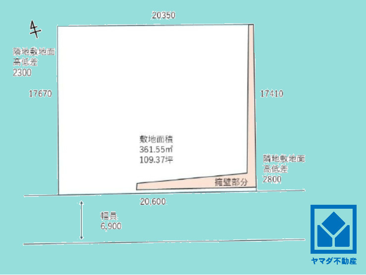 西宮市鷲林寺南町の土地図|土地面積361.55平米（約109.36坪）