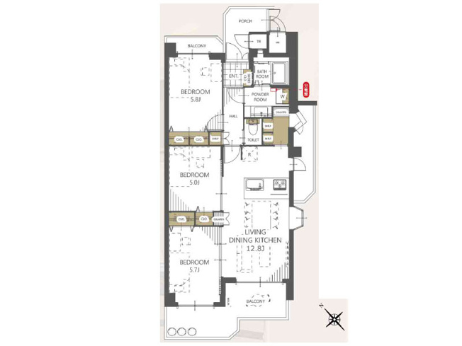 【間取り】 | ザ・ステイツみずほ台　(ふじみ野店) | 6階角住戸・南西向きで採光＆通風良好！随所に収納を備えた3LDKです。※図面を基に作成しています。現況と異なる場合は現況を優先いたします。