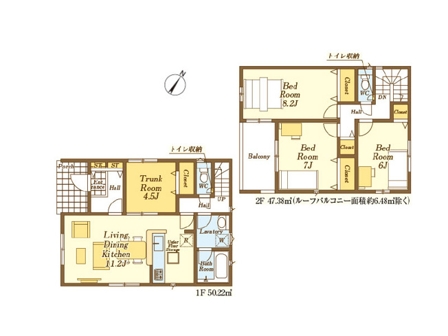 【間取り】 | 川越市諏訪町　新築一戸建住宅　全8棟　(ふじみ野店) | 7号棟/水回りがまとまり家事効率の良いプラン。帰宅後にリビングを通る設計の為、ご家族の仲も自然と深まりそうです。※図面を基に作成しています。現況と異なる場合は現況を優先いたします。