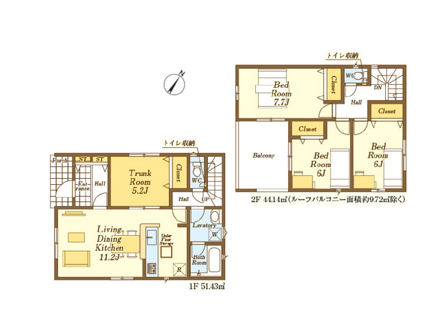 【間取り】 | 川越市諏訪町　新築一戸建住宅　全8棟　(ふじみ野店) | 5号棟/水回りがまとまり家事効率の良いプラン。帰宅後にリビングを通る設計の為、ご家族の仲も自然と深まりそうです。※図面を基に作成しています。現況と異なる場合は現況を優先いたします。