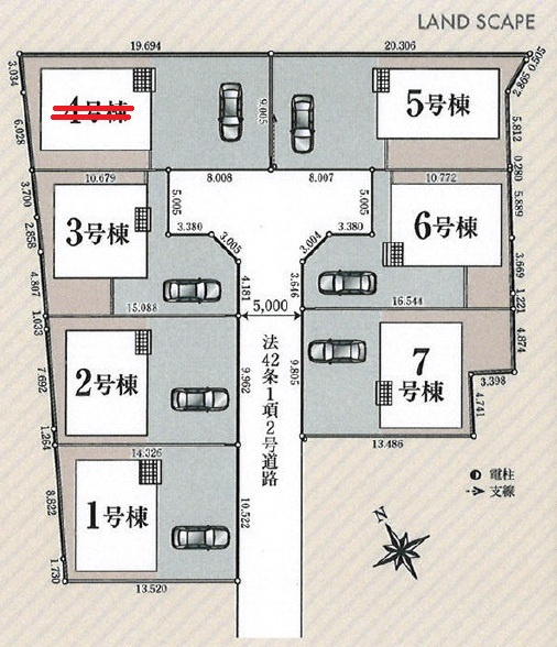 青梅市友田町3丁目　全7棟の区画図