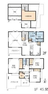 茅ヶ崎市小和田1丁目　 新築戸建 　全２棟の間取り|南向き　３LDK