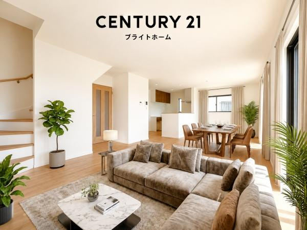 横浜市瀬谷区阿久和東３丁目の新築一戸建の居間・リビング|窓からは明るい光が差し込みます！
電気をつけなくても明るいです。
※家具等はＣＧでの参考レイアウトです。