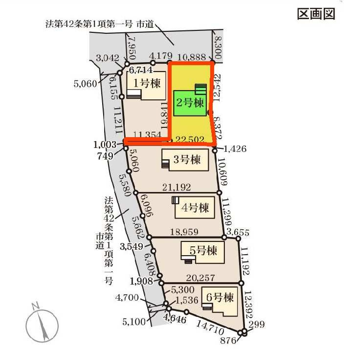 新築　前橋市樋越町第4　Livele Garden.S　2号棟の区画図|2号棟　区画図　北側接道幅員約7.9ｍ
