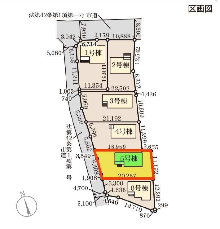 新築　前橋市樋越町第4　Livele Garden.S　5号棟の区画図|5号棟　区画図　西側接道幅員約4.7ｍ　
