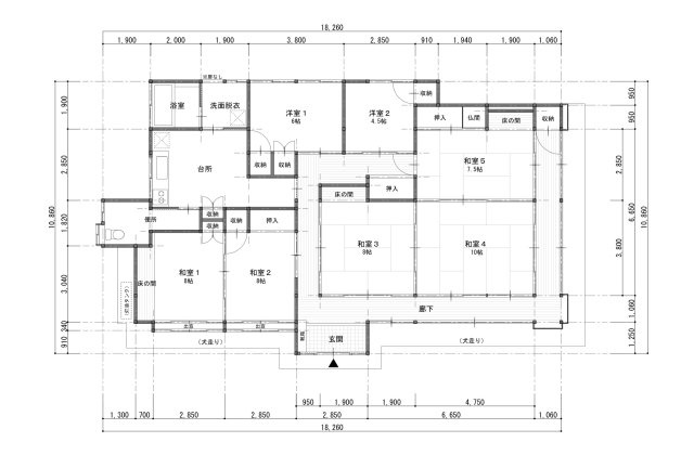 山形市蔵王山田　平家建て中古住宅（古民家）の間取り|母屋